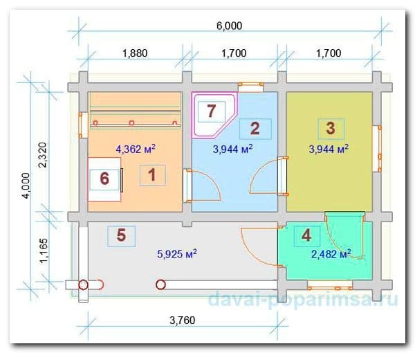 Планировка бани 6&times;4